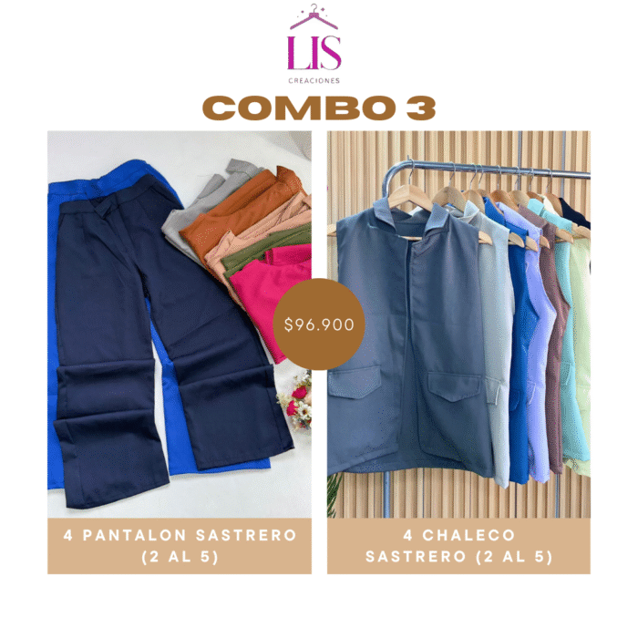 COMBO 3 PANTALON SASTRERO + CHALECO SASTRERO - Imagen 1