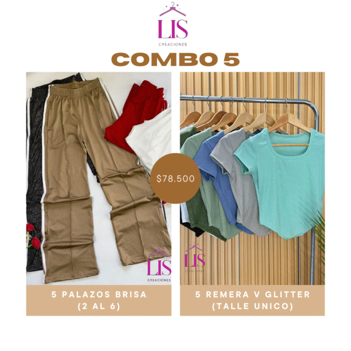 COMBO 5 - PALAZO BRISA + REMERA GLITTER - Imagen 1