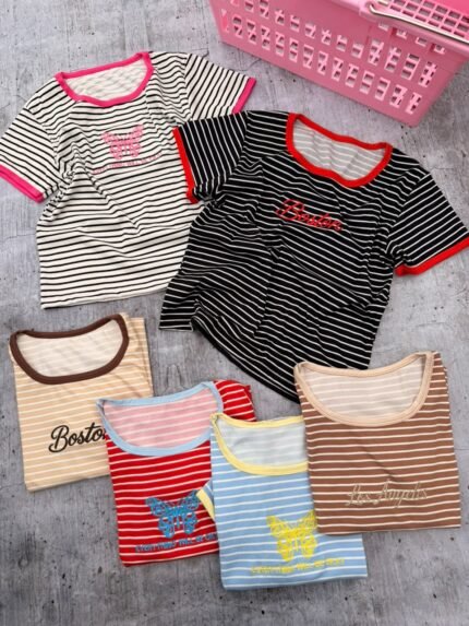 3 REMERAS RAYADAS BORDADAS DAMA